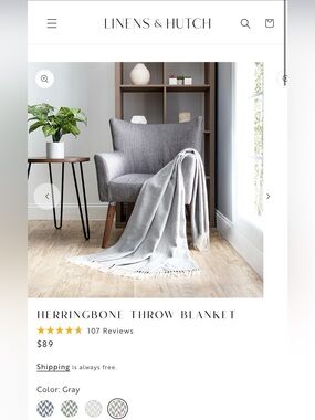 Linens & Hutch Herringbone Throw Blanket - Gray
